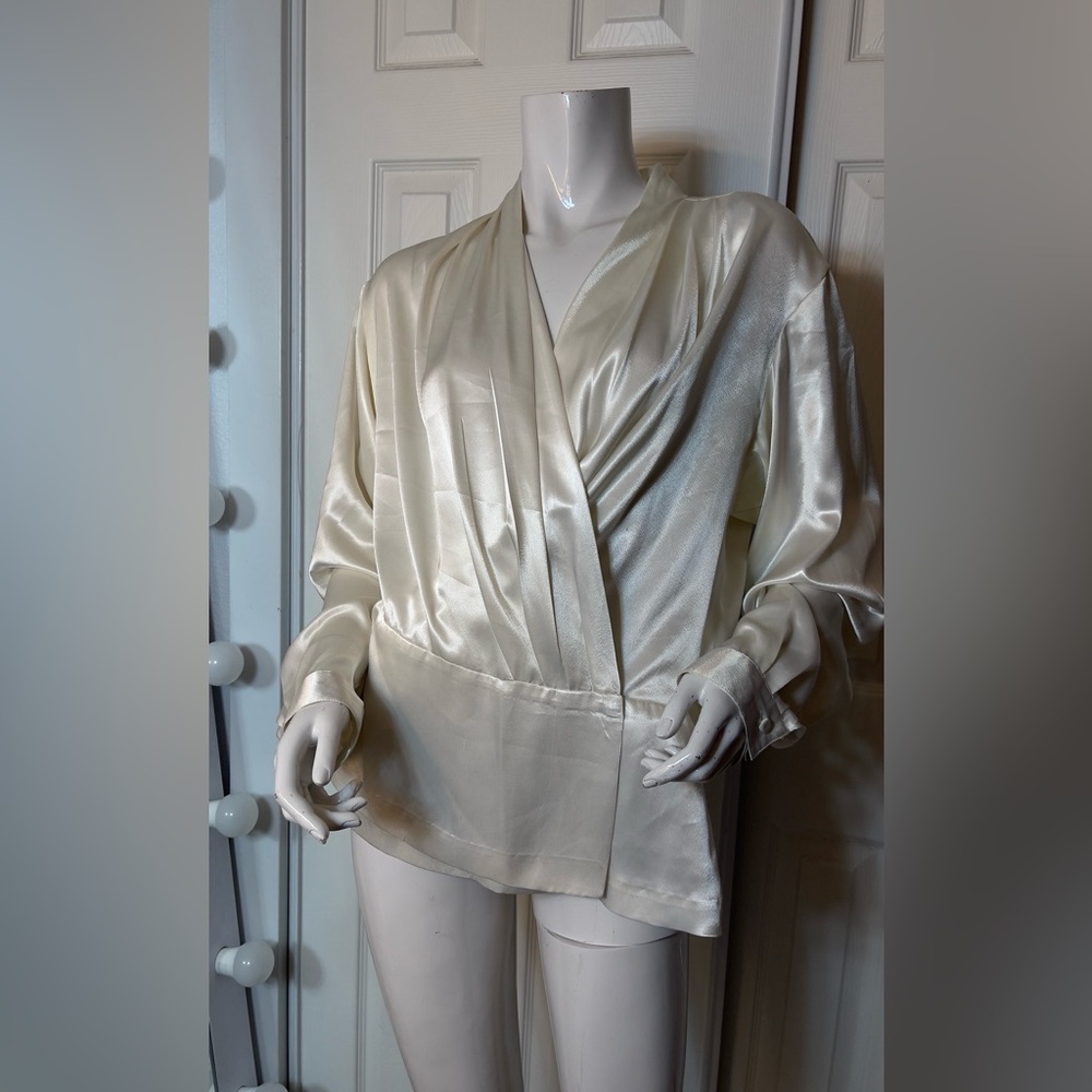 Evan Picone Cream Satin Wrap Blouse